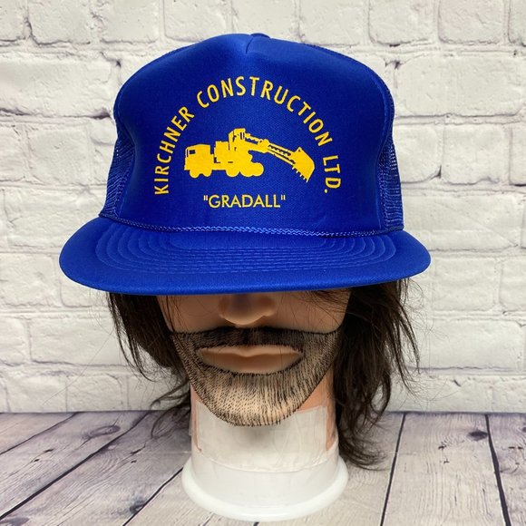 Vintage Hat Cap Snapback Blue Kirchner Construction GRADALL Trucker Mesh Rope - Picture 1 of 9